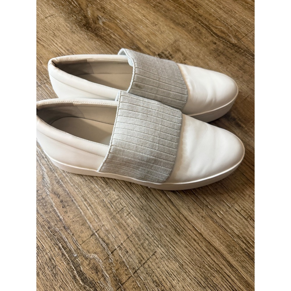 Vince Blair White Leather Ribbed Knit Slip On Platform Sneakers Womens 9M EUR 39